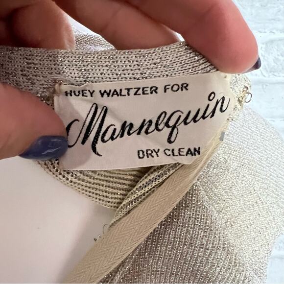 Vintage 70s Lane Bryant Tall Shop glam blue silver sparkle maxi dress 12 TALL - Picture 9 of 10